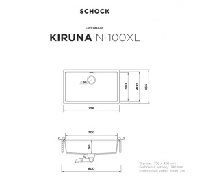 Zlewozmywak KIRUNA SCHOCK N-100XL Night CRISTADUR Podwieszany