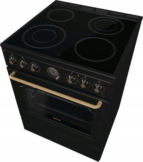 Kuchni ceramiczna Gorenje GECS6B71CLB Czarna Retro Grill Pizza AirFry 60cm