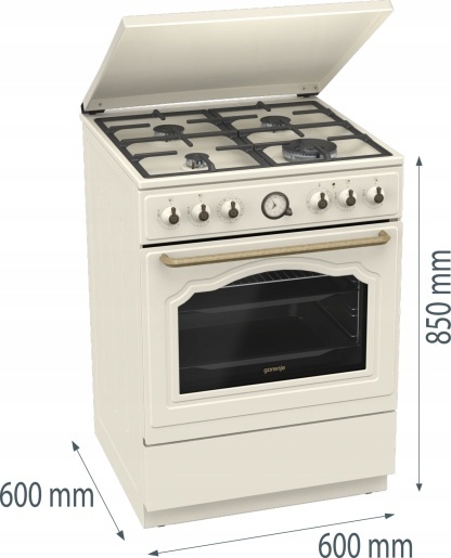 Kuchnia gazowo-elektryczna Gorenje GKS6C71CLI 60cm RETRO Kość Słoniowa