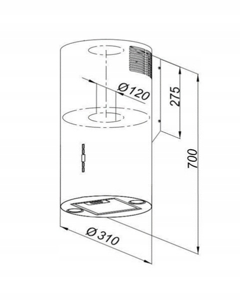 OKAP KUCHENNY TUBA PRZYŚCIENNY BIAŁY KOMINOWY ELBA WPB731 MAAN 31cm CICHY