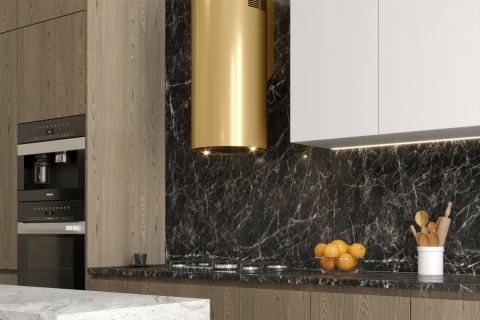 OKAP KUCHENNY TUBA PRZYŚCIENNY ZŁOTY POŁYSK KOMINOWY ELBA WPB35 MAAN CICHY