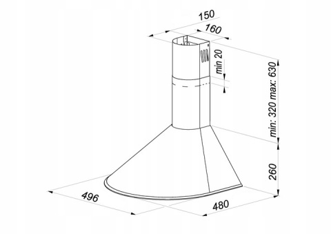 Okap Kuchenny KOMINOWY MAAN Mix 50cm Biały przyścienny LED Cichy Mocny