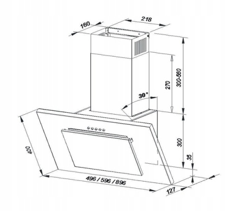 Okap Kuchenny MAAN Vertical 50cm Czarny przyścienny Szkło LED Cichy Mocny