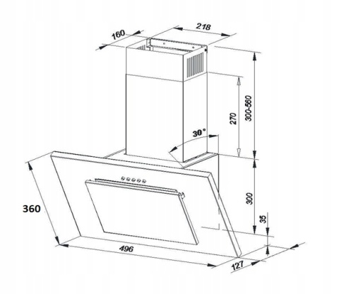 Okap Kuchenny MAAN Vertical 50cm srebrny Ścienny Szkło LED Cichy Mocny
