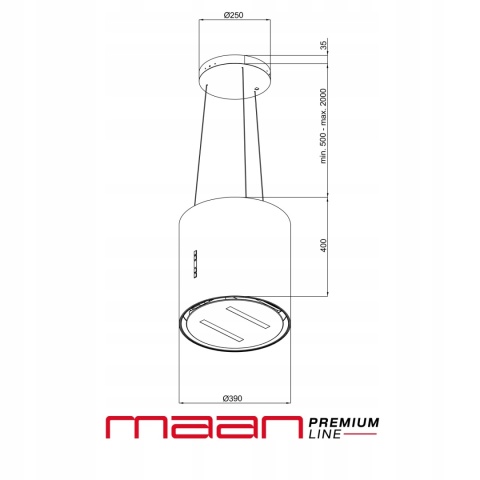 Okap do zabudowy Maan Malwa Linki 439 Złoty Połysk 715m3 39cm