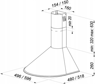 Okap kominowy Maan Mix 50 In Inox Srebrny Pochłaniacz Wyciąg 49,6cm 305m3/h