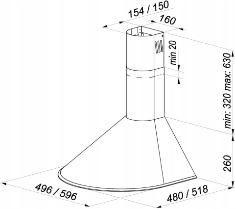 Okap kominowy Maan Mix 50 In Inox Srebrny Pochłaniacz Wyciąg 49,6cm 305m3/h
