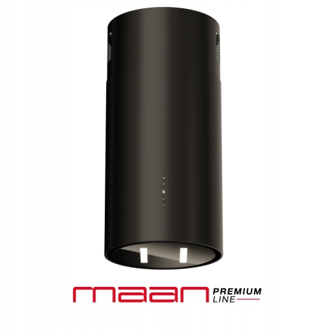 Okap kuchenny WYSPOWY KOMINOWY 39 cm TUBA Maan MALWA CZARNY SZKŁO GEST LED