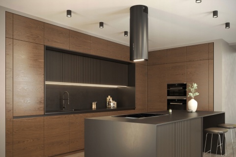 Okap kuchenny WYSPOWY KOMINOWY 39 cm TUBA Maan MALWA CZARNY SZKŁO GEST LED