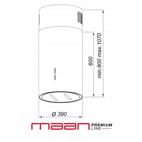 Okap kuchenny WYSPOWY KOMINOWY 39 cm TUBA Maan MALWA CZARNY SZKŁO GEST LED