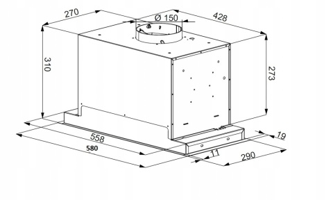 Okap kuchenny do zabudowy MAAN Helios 60 cm Czarny Szkło Mocny CICHY Wkład