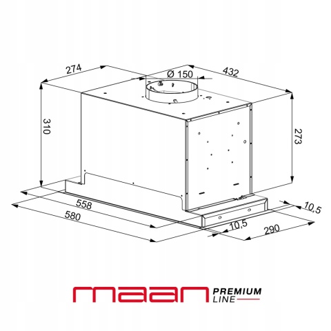 Okap kuchenny do zabudowy podszafkowy 60 cm Maan Helios GEST CICHY CZARNY
