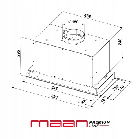 Okap kuchenny do zabudowy podszafkowy 60cm Maan EOS SILENT GEST CZARNY SZKŁO CICHY