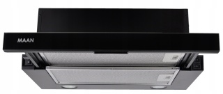 Okap kuchenny teleskopowy Maan Corona 50cm Czarny Szkło Cichy Podszafkowy