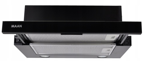 Okap kuchenny teleskopowy Maan Corona 50cm Czarny Szkło Cichy Podszafkowy