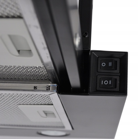 Okap kuchenny teleskopowy Maan Corona 50cm Czarny Szkło Cichy Podszafkowy