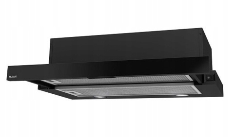 Okap kuchenny teleskopowy Maan Corona 50cm Czarny Szkło Cichy Podszafkowy