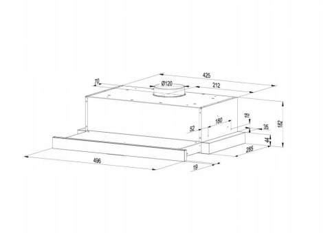 Okap kuchenny teleskopowy Maan Corona 50cm Srebrny Szkło LED Podszafkowy