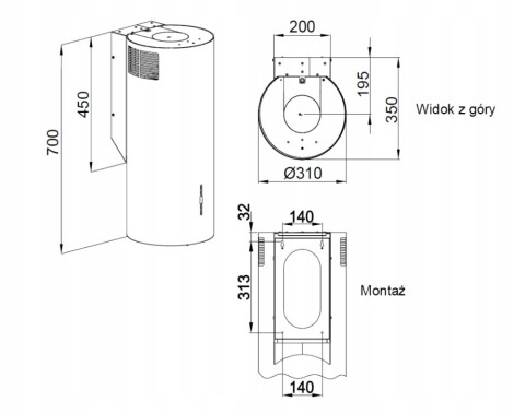 Okap przyścienny TUBA MAAN Elba WPB731 Złoty Połysk LED Cichy Kuchenny