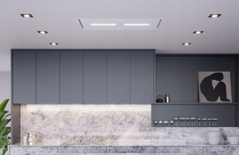 Okap sufitowy Prime 2 biały + Motorblok GPE 850 Maan premium Line