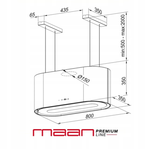 Okap wyspowy 80cm czarny MAAN Santina 2 Black 80cm 715m3/h