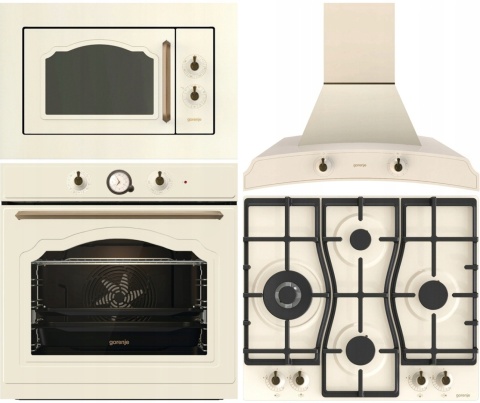 Piękny kremowy zestaw GORENJE RETRO do kuchni Beżowy Beż BOS67372CLI