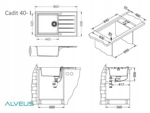 Zlew Alveus Cadit 40 kolor beton 86 x 50 Zlew Alveus Cadit 40 kolor beton 86 x 50