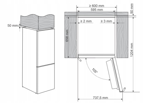 Lodówka dwudrzwiowa Gorenje NRB620E61X4WFE Srebrna DO OBUDOWY 203cm NoFrost