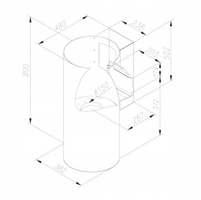 Okap CIARKO DESIGN Tubus Czarny Przyścienny CDP3801C Black Pilot Warm2Cold