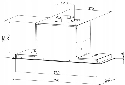 Okap do zabudowy podszafkowy 80 cm czarny szklany Tetyda 2 80 Plus Gest