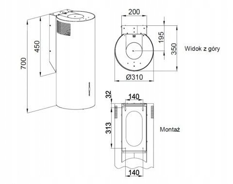 Okap kominowy Maan Malwa W731 czarny Pilot LED Mocny Cichy Tuba