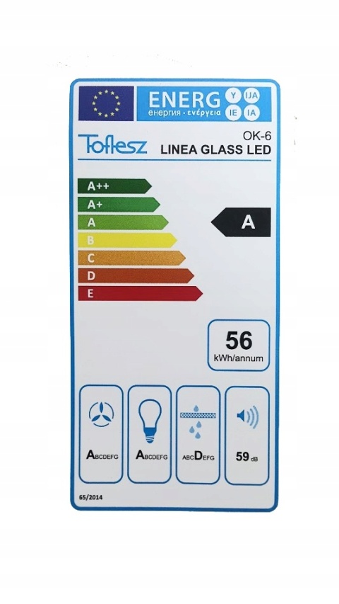 Okap kuchenny do zabudowy 60cm TOFLESZ LINEA Glass Czarny Szkło 850m3/h LED