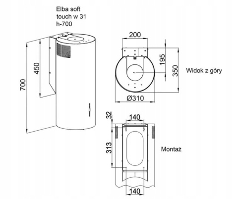 Okap przyścienny Tuba MAAN Elba WPB731 Złoty piaskowy LED Cichy Wydajny