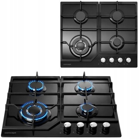 Płyta gazowa Concept PDV7460bc czarna szkło 4 palniki żeliwne WOK 4 Lata GW