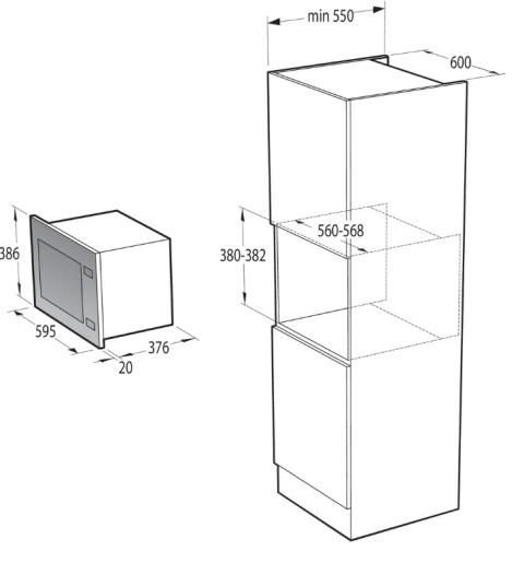 Kuchenka mikrofalowa Gorenje BMI251SG3BG 25l 900W czarna szkło 60cm