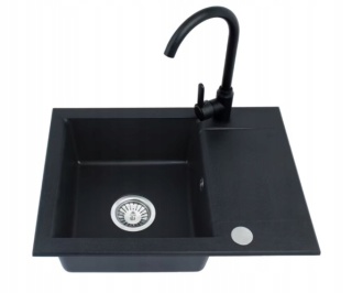 Zlewozmywak granitowy jednokomorowy Alveus masywny czarny + bateria + syfon