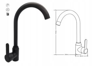 Zlewozmywak granitowy jednokomorowy Alveus masywny czarny + bateria + syfon