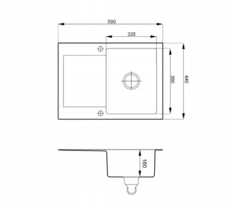 Zlewozmywak granitowy jednokomorowy Alveus masywny czarny + bateria + syfon