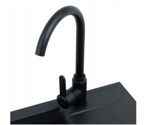 Zlewozmywak granitowy jednokomorowy Alveus masywny czarny + bateria + syfon