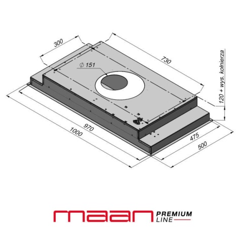 OKAP WYSPOWY SUFITOWY 100 cm MAAN Prime 2 BIAŁY turbina zewnętrzna 850 LED