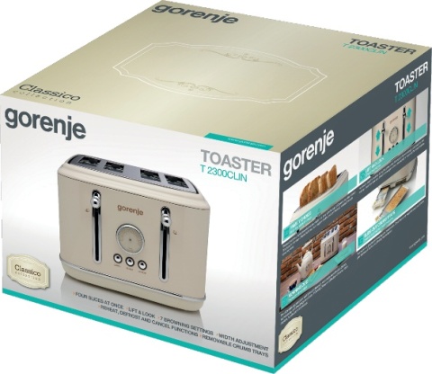 Toster Gorenje T2300CLIN 1150W 7 poziomów 4 tosty beż