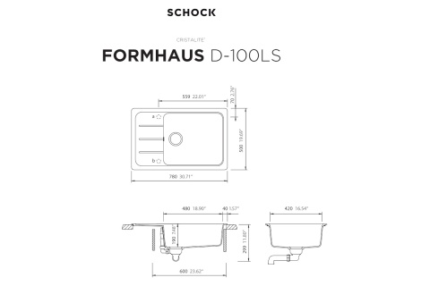 Zlewozmywak Schock FORMHAUS D-100LS Onyx CRISTALITE® 78cm x 50cm