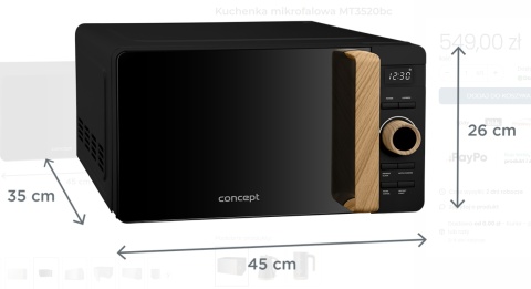 Kuchenka Mikrofalowa CONCEPT MT3520bc Czarna LED Rozmrażanie Design Premium