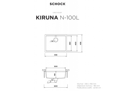 SCHOCK zestaw zlewozmywak KIRUNA N-100L Day CRISTADUR® + 629051SH + 629738S