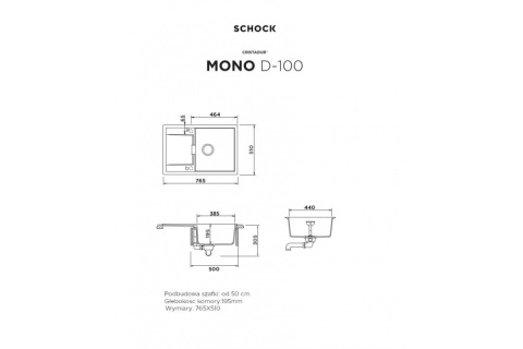 SCHOCK zlewozmywak MONO D-100 Puro CRISTADUR® 77 x 51