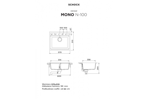 SCHOCK zlewozmywak MONO N-100 Twilight CRISTADUR® do szafki 60 Kaszmir