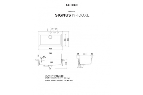 SCHOCK zlewozmywak SIGNUS N-100XL Magma CRISTADUR® 79 x 50