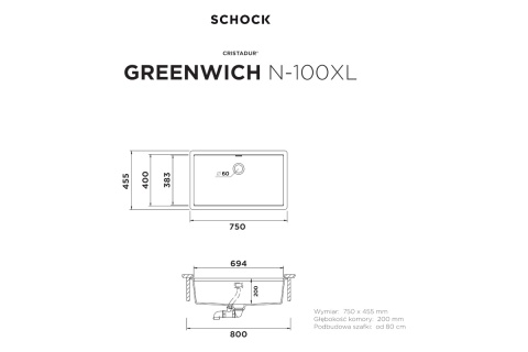 Zlew Schock GREENWICH N-100XL Magma CRISTADUR 75 x 45